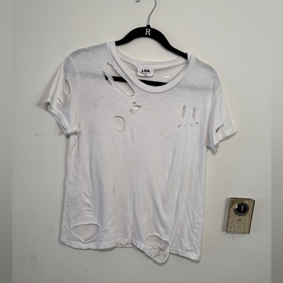 LNA White Distressed Short Sleeve Tee- XS - Picture 1 of 6
